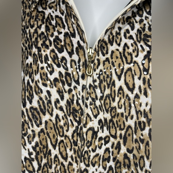 TanJay Leopard Print Sequin Zip-Up Blouse Top 2X - Picture 5 of 9